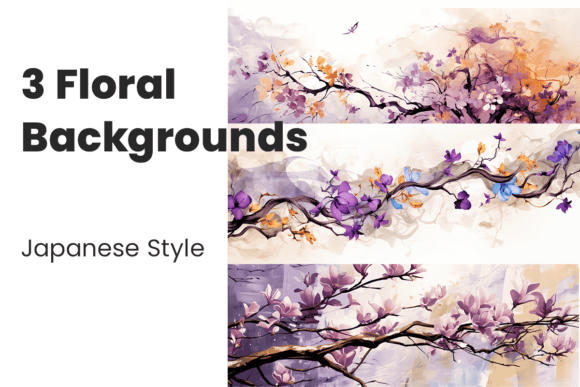 3 Floral Backgrounds in Japanese Style: Modern Blooms for Your Designs