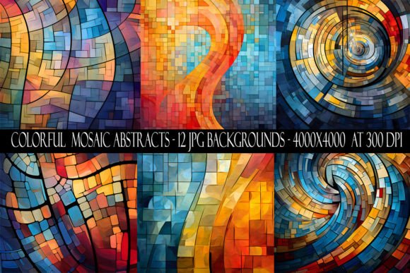 Colorful Mosaic Abstract Backgrounds: 12 Dynamic JPGs for Modern Design