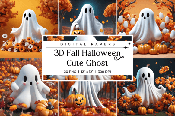Enchant Your Autumn Projects with 3D Fall Halloween Cute Ghost Backgrounds