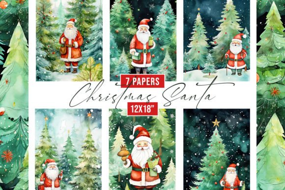 Enchanting Watercolor Christmas Santa Backgrounds for Holiday Crafting