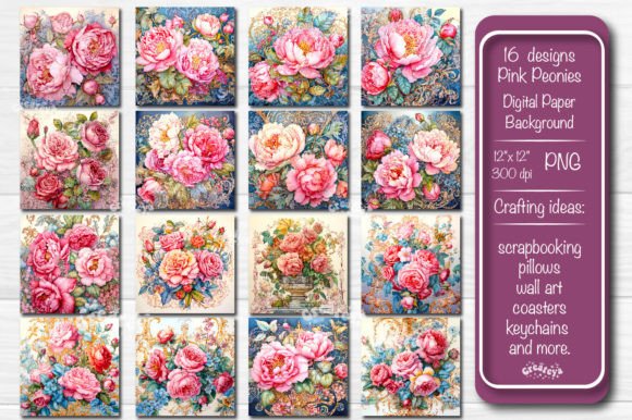Flower Backgrounds Pink and Blue Peonies