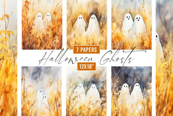 Watercolor Halloween Ghosts Backgrounds